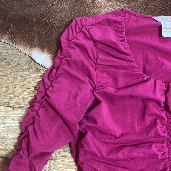 Sundance Long Sleeve Ruched Scoop Neck pink Cotton Blend Women's Top - Picture 8 of 10